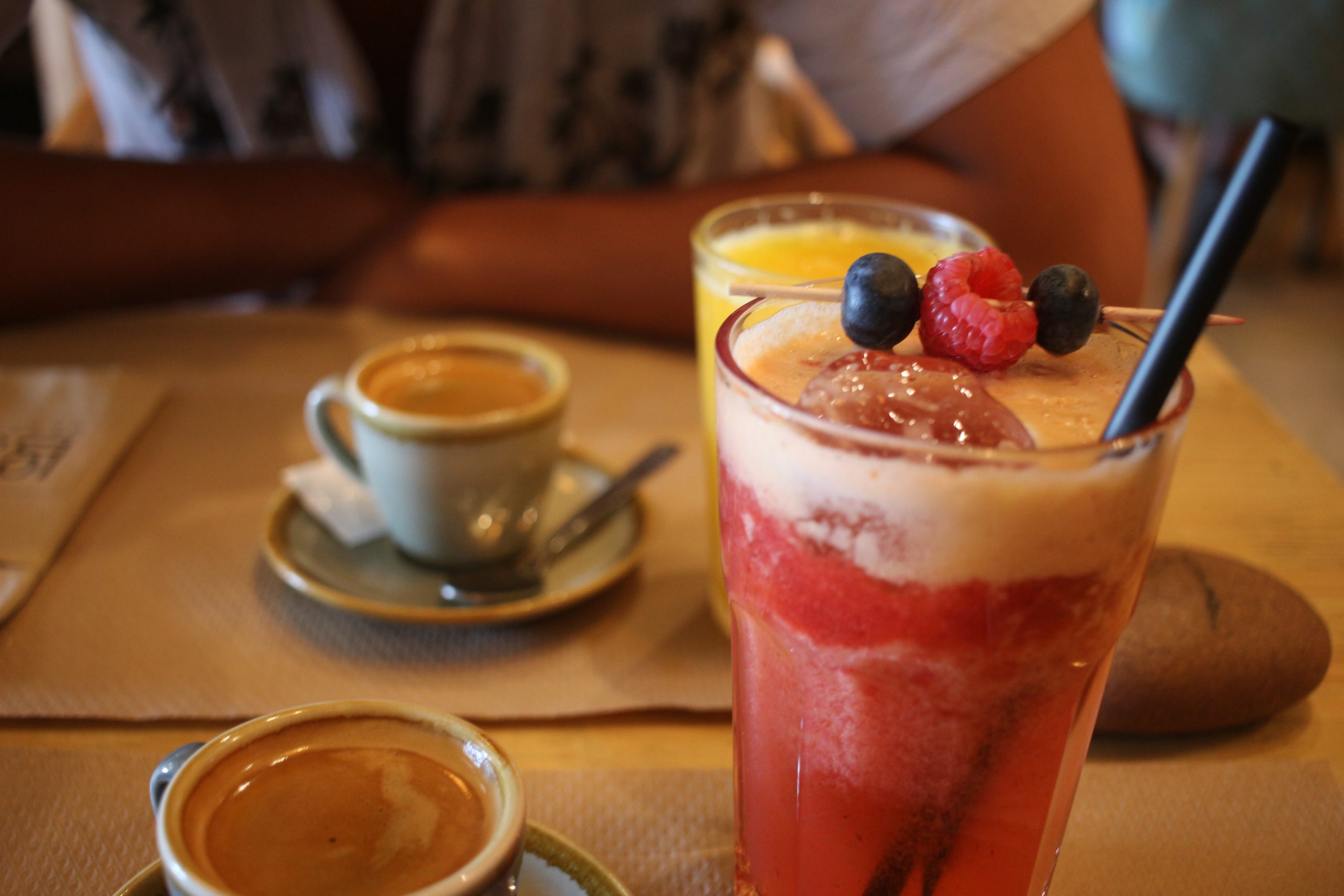 fruit smoothie and coffee